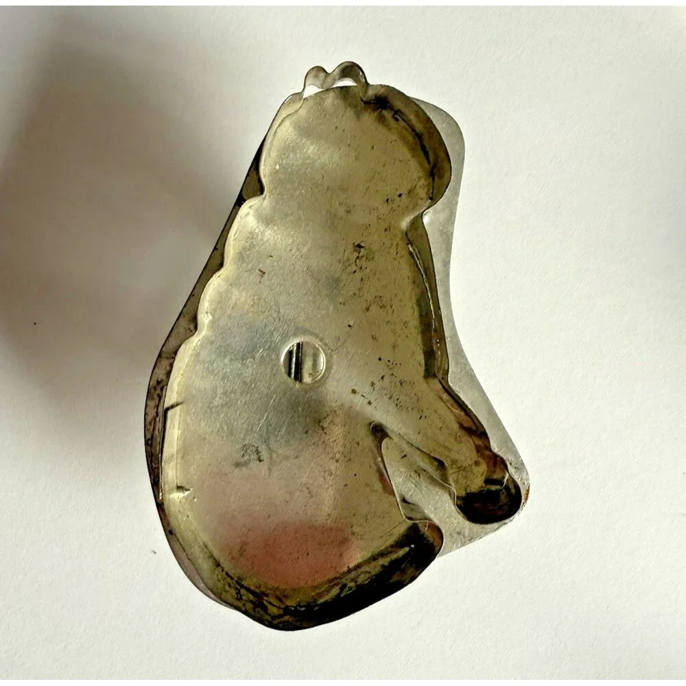 Antique Flat Back Tin Cookie Cutter Biscuit Cat Penguin Primitive Lot of 3